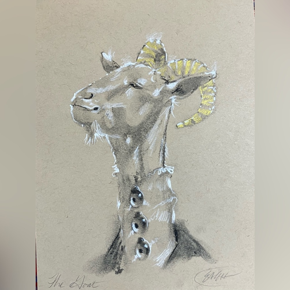 Original Goat painting Portrait NEW Gold Horns Unique Wall Decor handmade Ettina